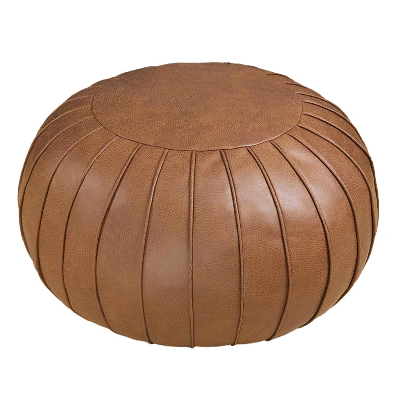 Cohill Upholstered Pouf, Brown Faux Leather