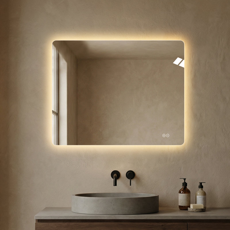 40" x 32" Frameless LED Backlit Bathroom Mirror, 3 Color Dimmable Light, Anti-Fog, Touch Control, Wall Mounted Vanity Mirror