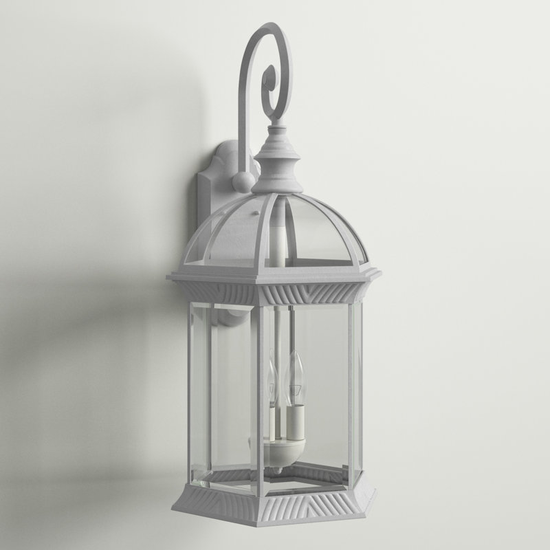 Lanterne murale d'extérieur à 3 ampoules Aulay, H 26,25 po x l 13 po, Blanc / Verre biseauté transparent, Incandescent