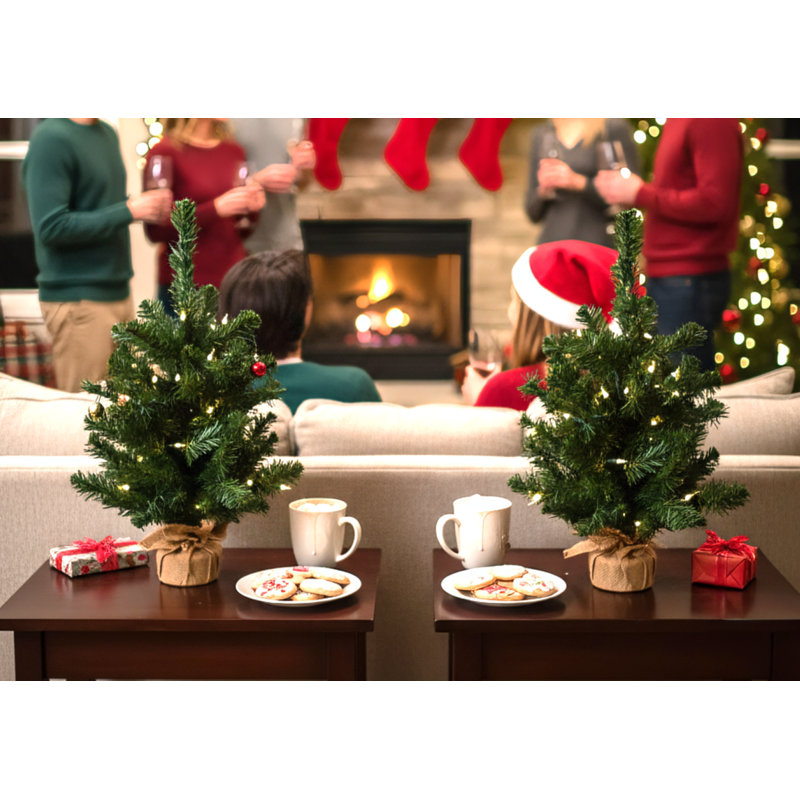 Épinette du Nord 2 pi avec base en toile de jute | Verdure réaliste | Utilisation intérieure / extérieure | Fêtes et décorations de Noël | Décoration de table | Décoration pour la maison et le bureau | 2 pièces