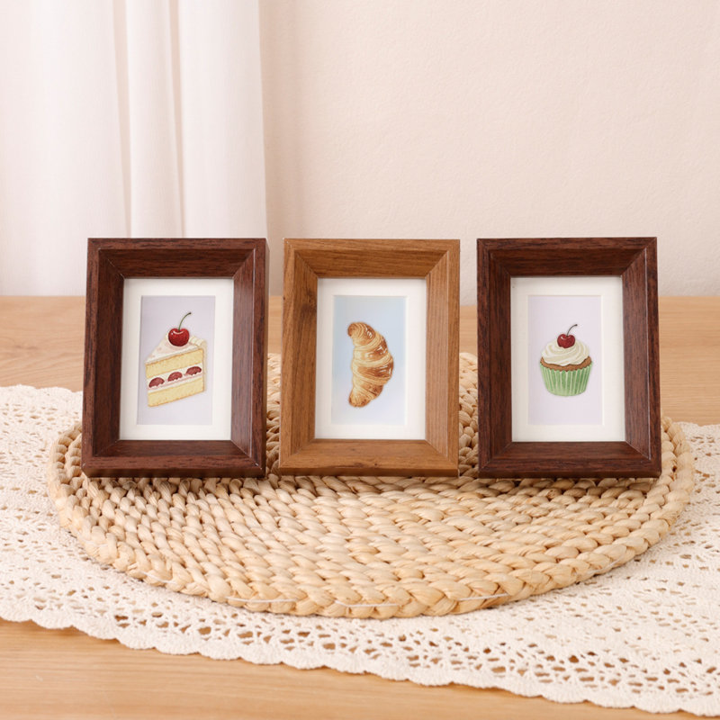 Mini cadre photo 3 pouces - Bois aggloméré avec placage et couvercle en verre véritable