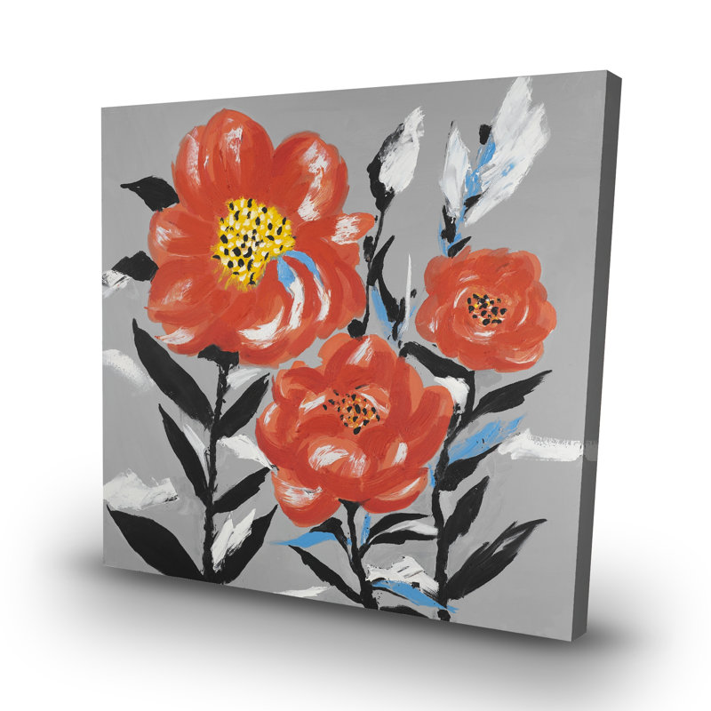 flowers with leaves - 32"x32" art on canvas
