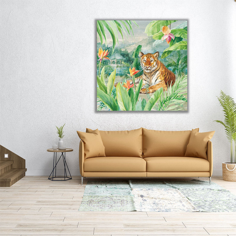 Lounging Tiger - reproduction d'art sur toile, H 12 po x l 12 po