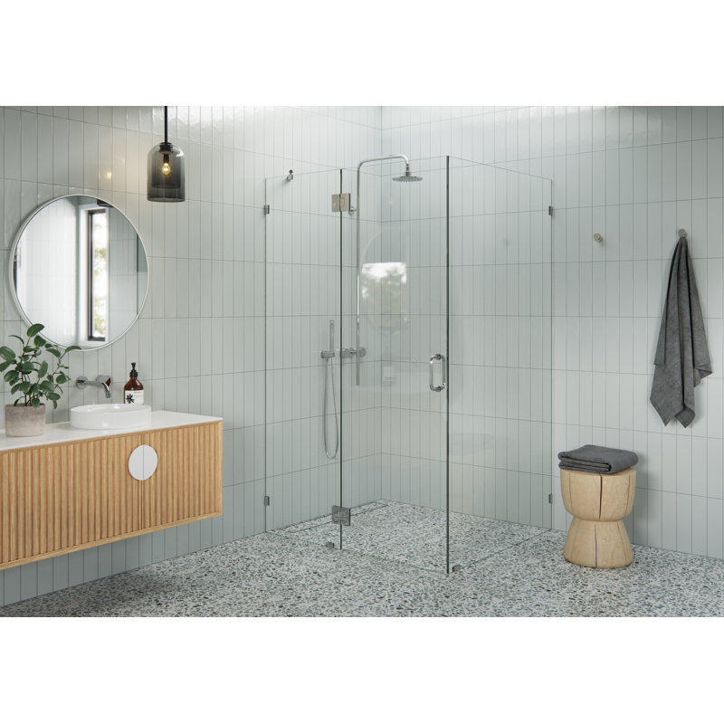 Cabine de douche à charnière en verre sans cadre à 90 degrés Halo 51 po x 44 po x 78 po Halo, Chrome poli