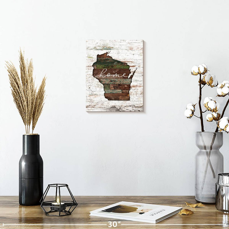 «Wisconsin Home Map» sur impression sur toile, H 10 po x l 8 po x P 1 po