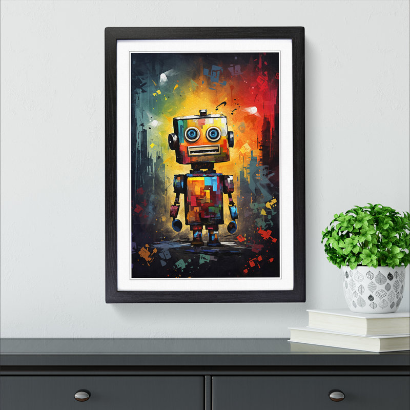 Robot Impressionism - Single Picture Frame Print on Wood, 46cm H x 34cm W x 2cm D, Black