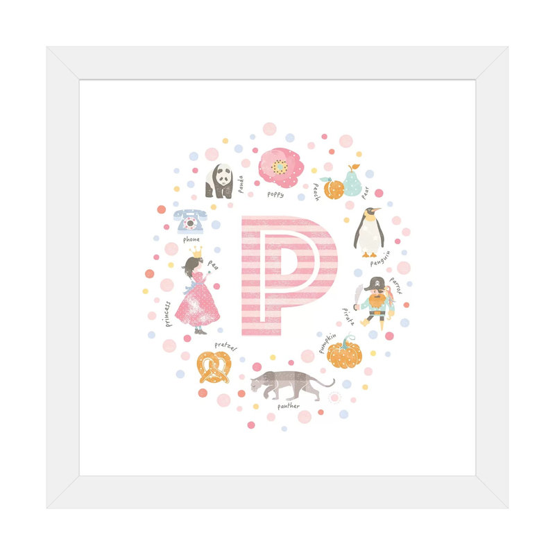 Lettre illustrée P rose - impression, H 16 po x l 16 po x p 1 po, Papier encadré blanc, Blanc