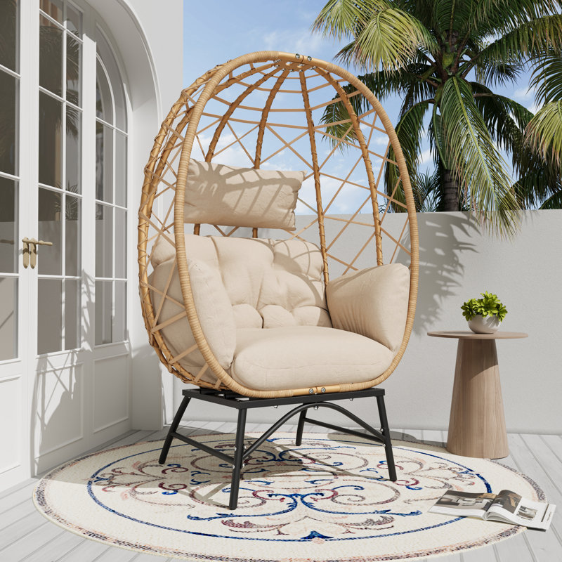 Fauteuil d'extérieur avec coussins, méridienne moderne surdimensionnée en osier pour patio, balcon, porche et espaces intérieurs