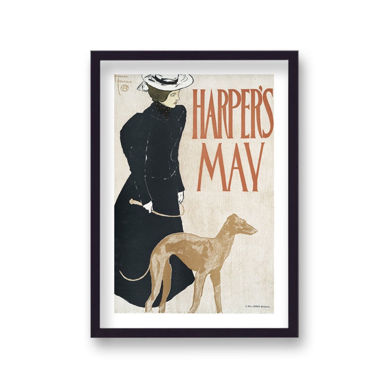 Vintage Harpers Publication Lady With Greyhound by Vouvart - Single Picture Frame Print