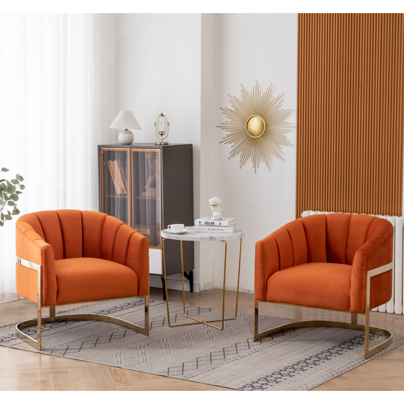 Fauteuil demi-tonneau rembourré l 30 po Romy, Velours orange