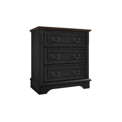 Farmhouse 3-Drawer Nightstand with Carved Details, Storage End Table for Bedroom or Living Room