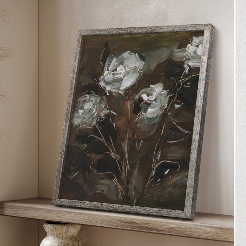 «White & Copper Floral I», reproduction encadrée - bois massif, H 21 po x l 17 po