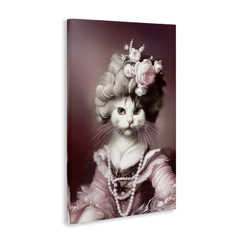 Art mural historique sur toile Portrait de chat, design par Annabelle Hall, H 24 po x l 16 po