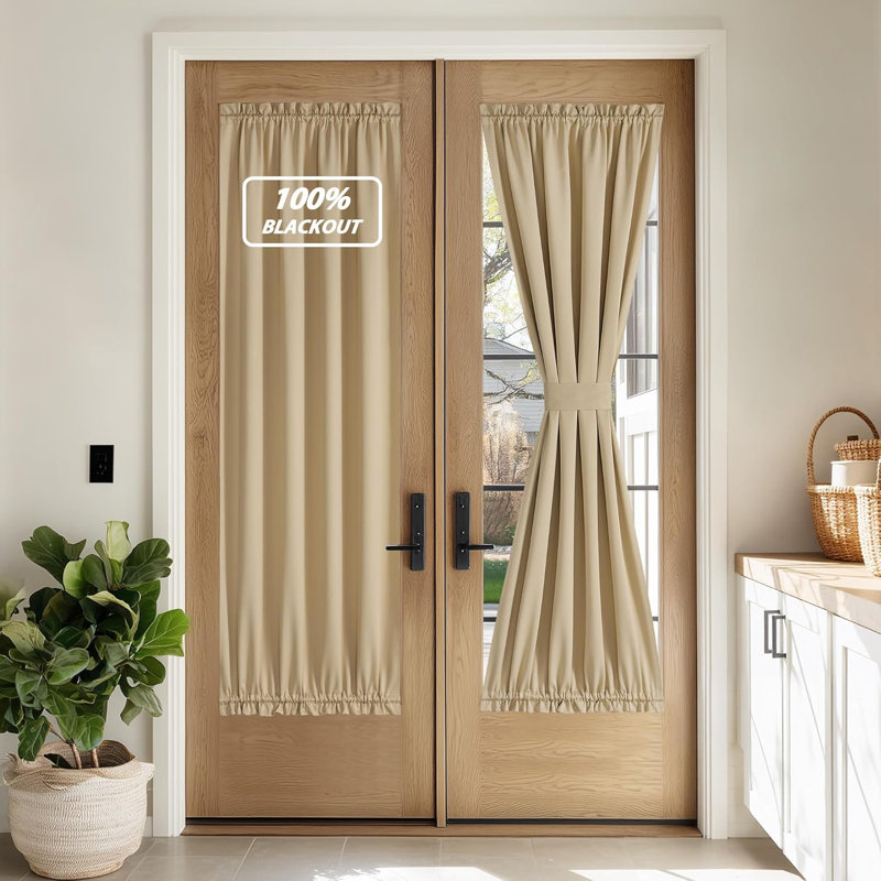  100% Blackout Door Curtain Thermal Insulated Privacy Curtain for French Front Door with Tieback, Room Darkening Window Covering for Kitchen, 1 Panel