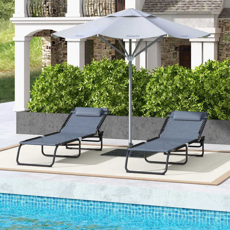 Chaise longue de piscine pliante, Gris, 2