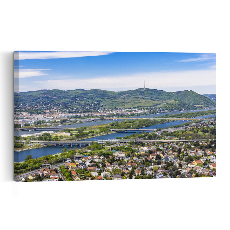Panoramic Vienna River View Vibrant Abstract Contemporary City Landscape Wall Art Print by Melanie Viola - Print