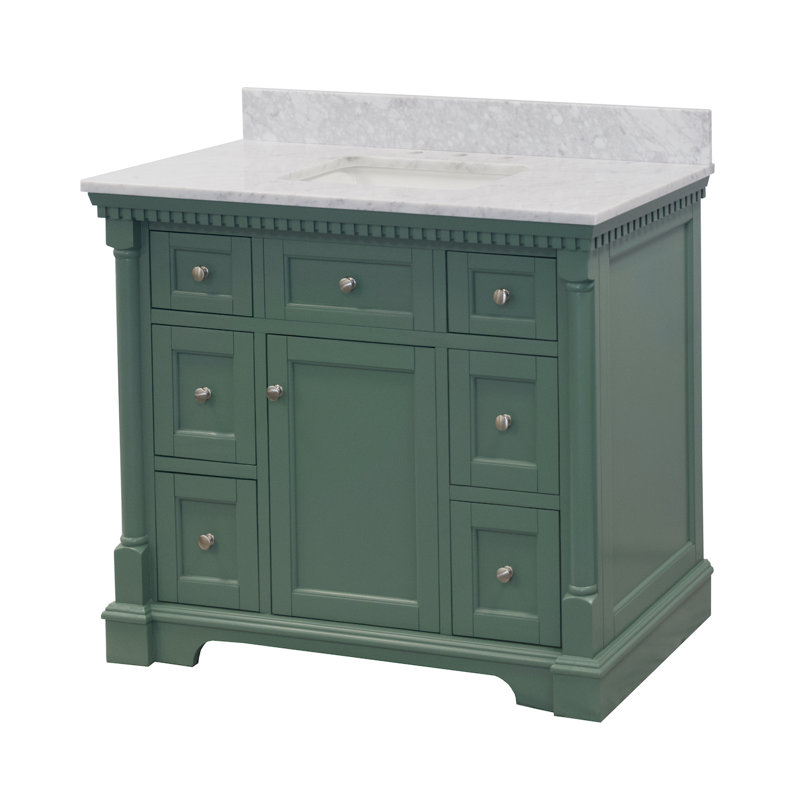 Ensemble de meuble-lavabo simple 42 po avec armoire vert sauge et comptoir en marbre de Carrare, Vert sauge