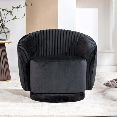 Fauteuil demi-tonneau pivotant en velours moderne avec motif plissé et coussin épais rembourré
