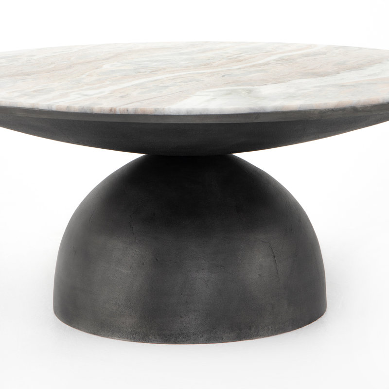 Corbett Marble Coffee Table, Creamy Taupe Top/Light Gray Base, 15.75" H x 35.25" L x 35.25" W