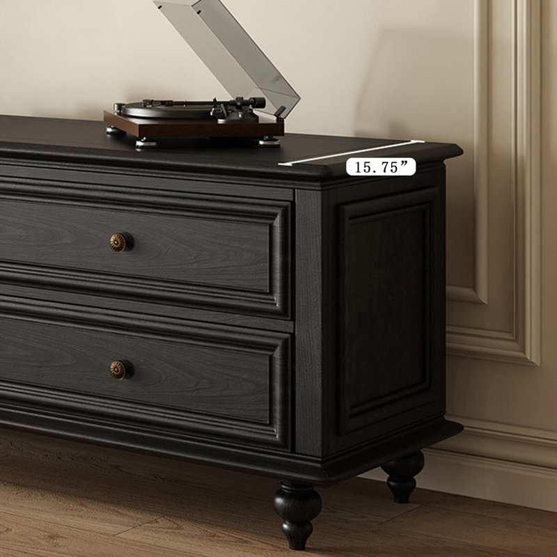 Meuble télé rétro en bois massif noir, H 21,65 po x L 86,61 po x l 15,75 po