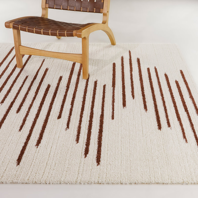 Cat Striped Area Rug in Rust/White, Rectangle 7'10" x 10'