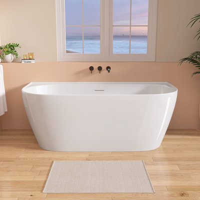 Baignoire autoportante en acrylique 67 po x 30,7 po x 23,6 po pour installation murale avec drain intégré et trop-plein linéaire