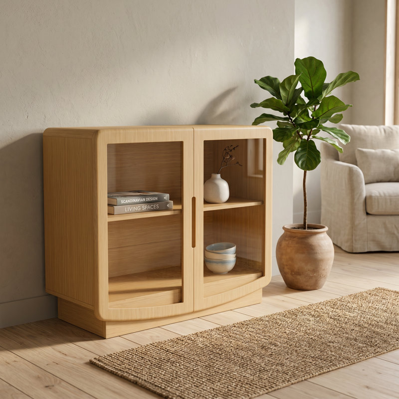 Modern 31" Wide Accent Cabinet, 2-Door Sideboard Buffet Cabinet With Adjustable Shelves, Freestanding Credenza Storage Cabinet For Living Room And Dining Room, Natural