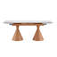 Table de salle à manger extensible avec plateau en pierre: plateau de table en marbre blanc avec pieds en métal. Une table de salle à manger rectangulaire d'inspiration moderne et luxueuse pour la maison, pouvant accueillir de 4 à 8 personnes.-131649175