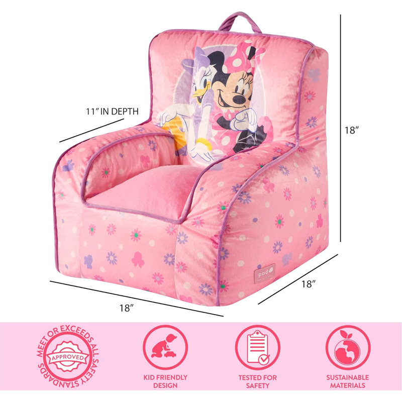 Disney Minnie Mouse Toddler Square Bean Bag Chair With Piping & Top Carry Handle