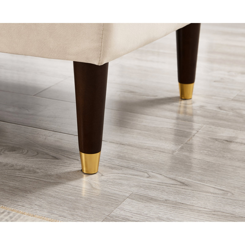 Chaise longue en velours beige avec pieds en bois massif et rembourrage doux, Beige