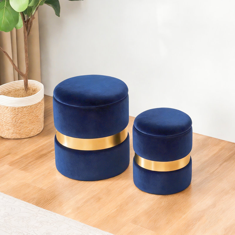 Ottoman with Cushion, Blue Velvet