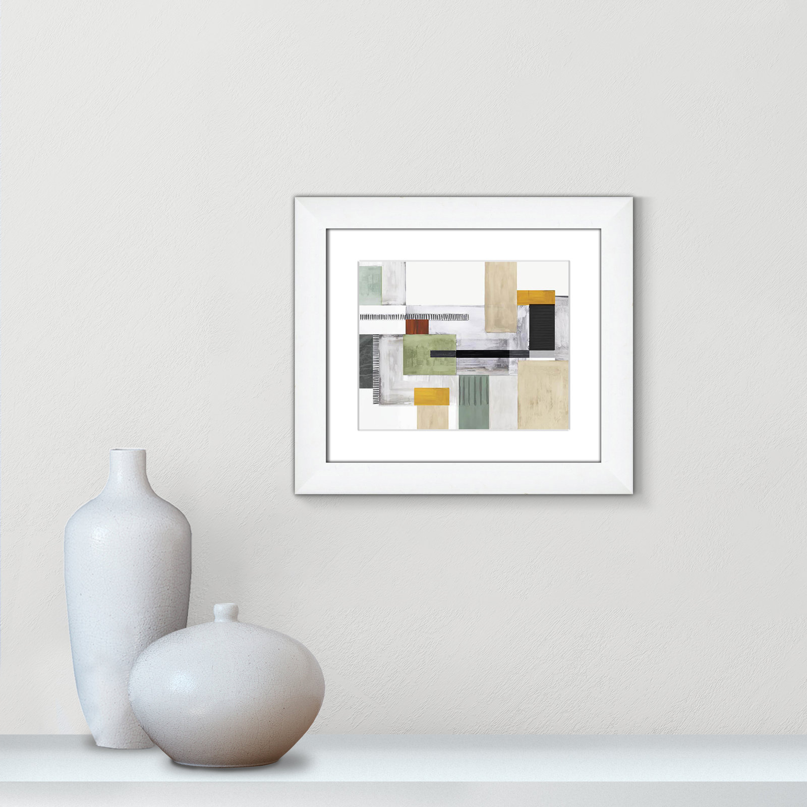 Playful Blocks Print by Tom Reeves, White, White Cube Picture Framed, 14.5" H x 16.5" W x 1.25" D