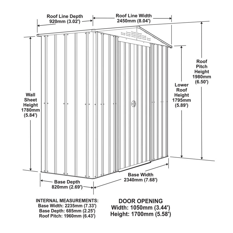 Globel 8 X 3 Apex Metal Shed, Green