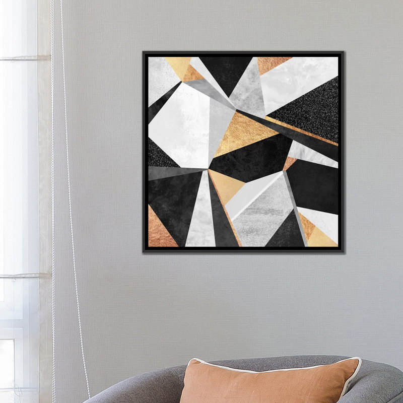 Géométrie, impression sur toile en or, H 18 po x l 18 po x P 1,5 po, Toile avec cadre noir, Pas de tapis