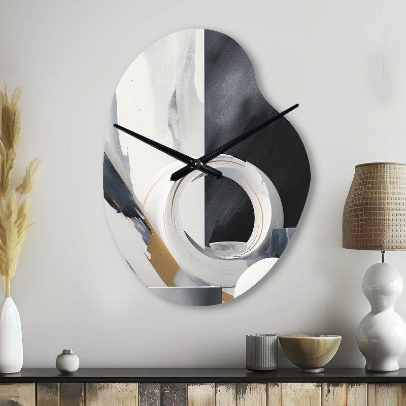 «Abstract Marble Shapes II», horloge murale en métal de forme irrégulière, horloge murale moderne asymétrique, Petit