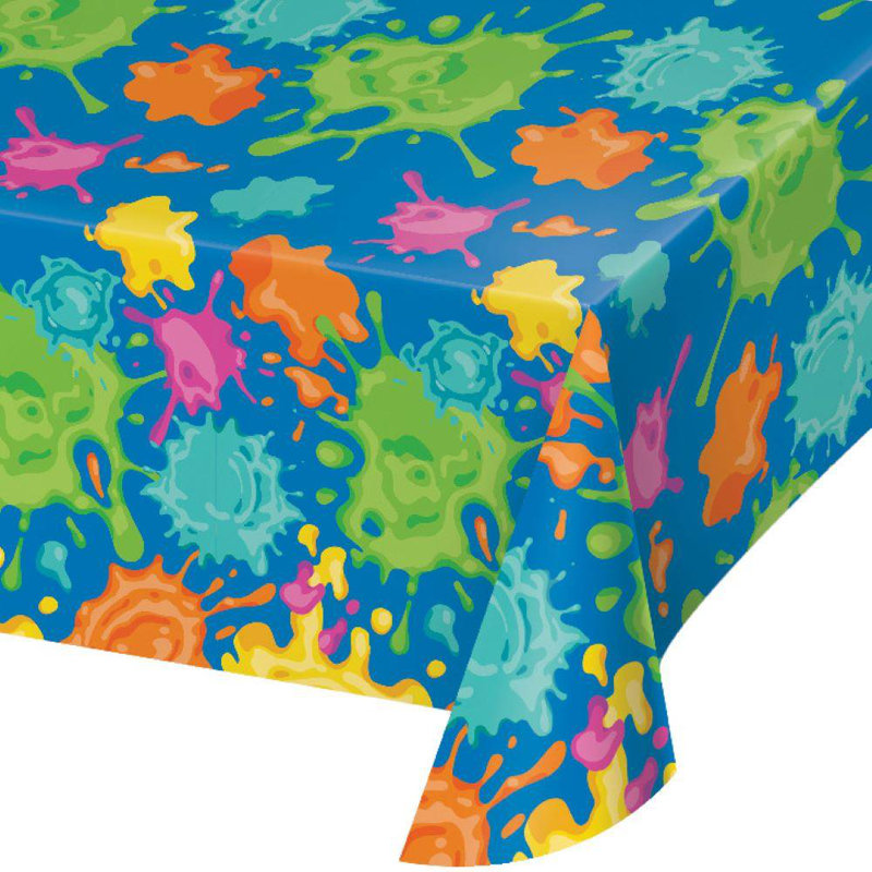 Vibrant Paint Splatter Turquoise Paper Tablecloths, 54" x 96", Pack of 3