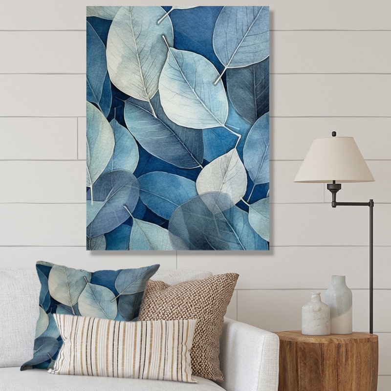 " Gray Blue Leafs Harmony ", Wrapped Canvas, 44" H x 34" W x 1.5" D
