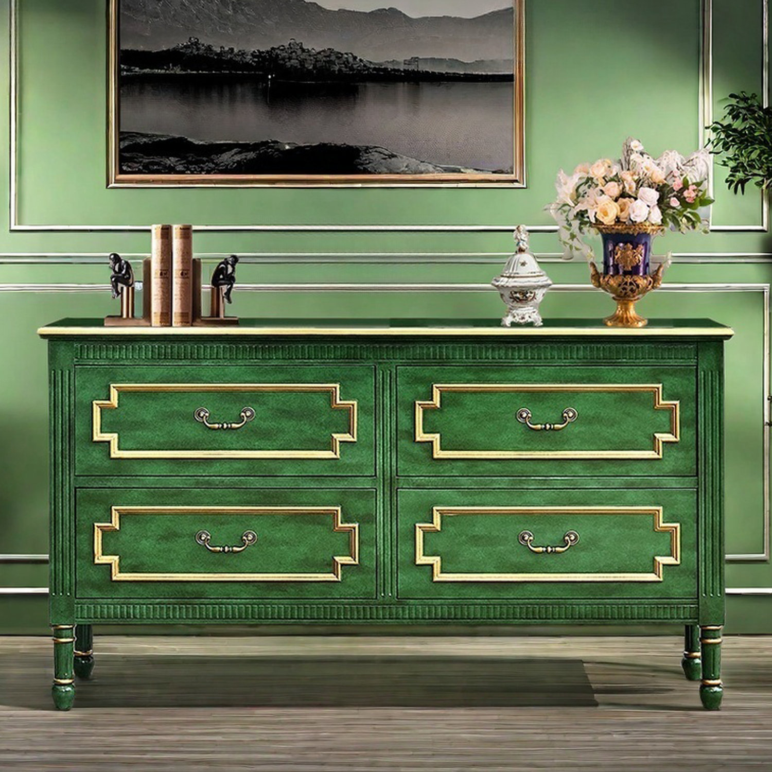 Liu's ink furniture Vintage Green Accent Chest with 4 Drawers | Wayfair