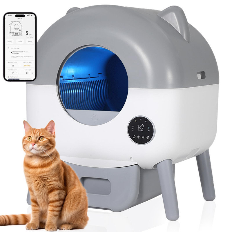 Spacieuse litière autonettoyante pour chat de 72 L avec contrôle de l'application, moteur silencieux et capteurs de sécurité pour les familles occupées