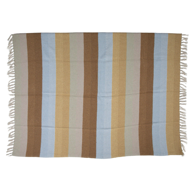 Quilted Throw Blanket, Blue/Gray Striped