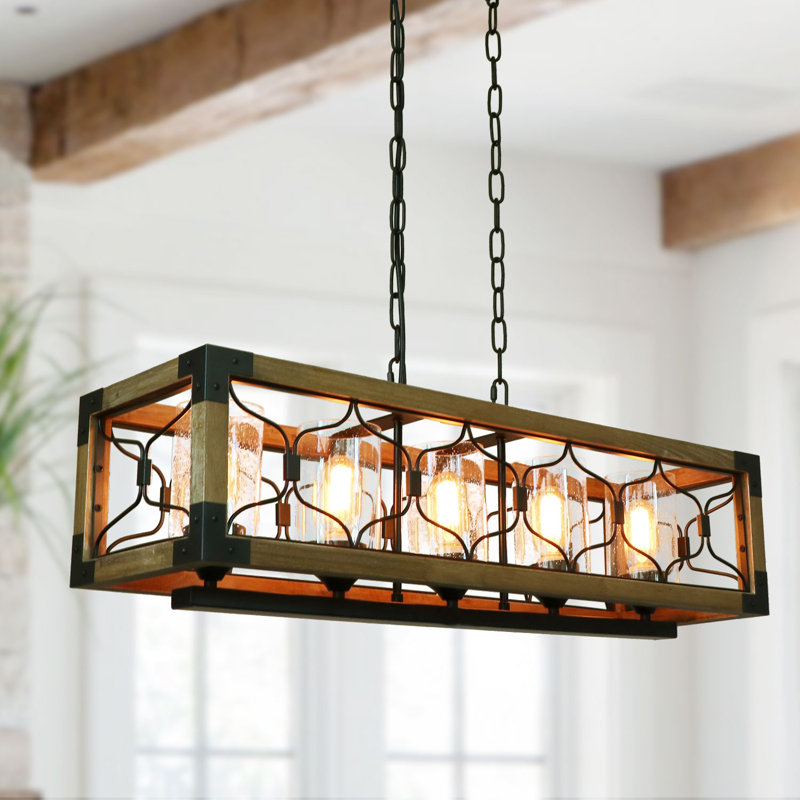 5 - Light 31.6-inch Farmhouse Statement Rectangle Dining Room Chandelier with Clear Glass