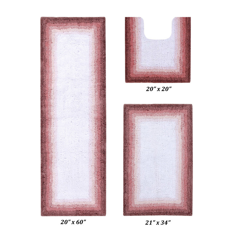Benine Premium 100% Cotton 3 Piece Bath Rug Sets with Non-Slip Backing, Machine Washable, Luxurious Ombre Pattern Super Absorbent & Tufted Weave Bath Mat for Bathroom