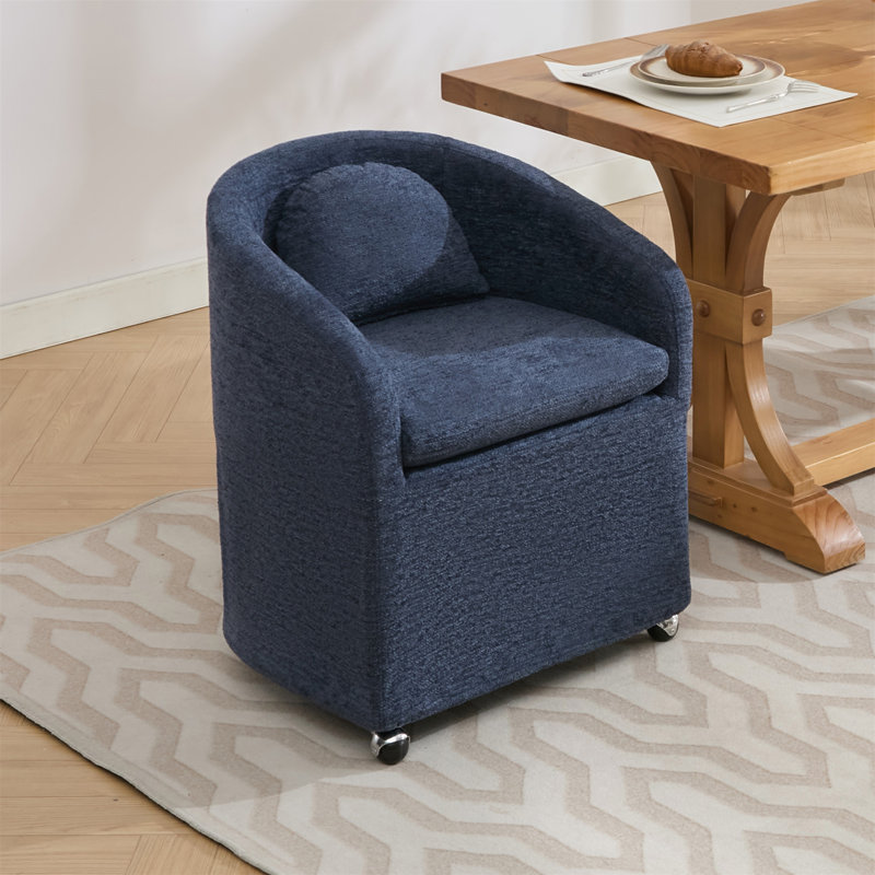 059-Ensemble de 1 fauteuil de salle à manger en chenille avec coussin de dossier et roues universelles, bleu, Bleu