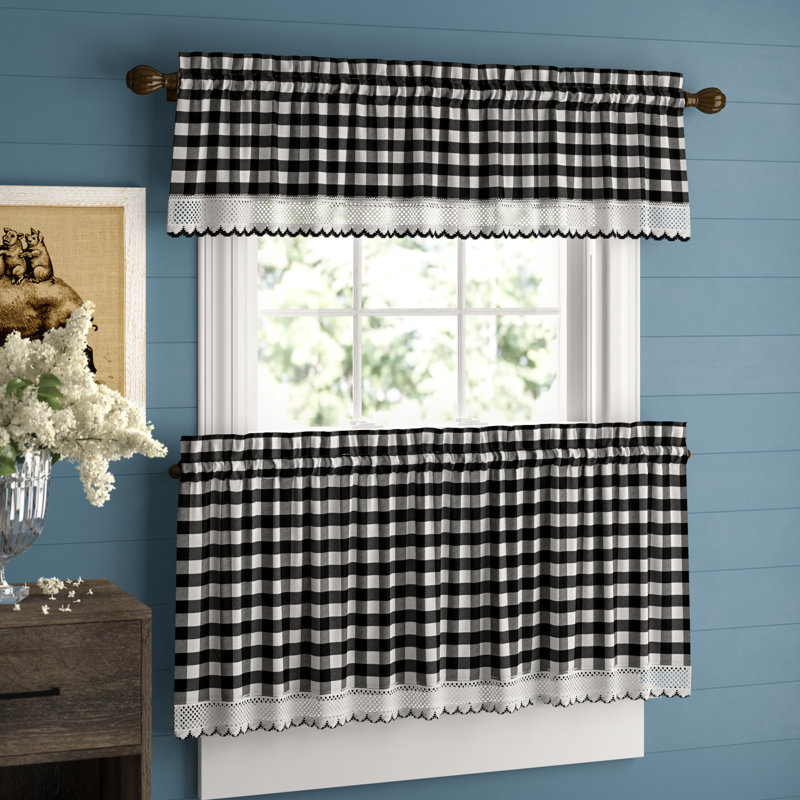 Bellair Plaid Tailored Kitchen Curtain, Black, 58" W x 24" L