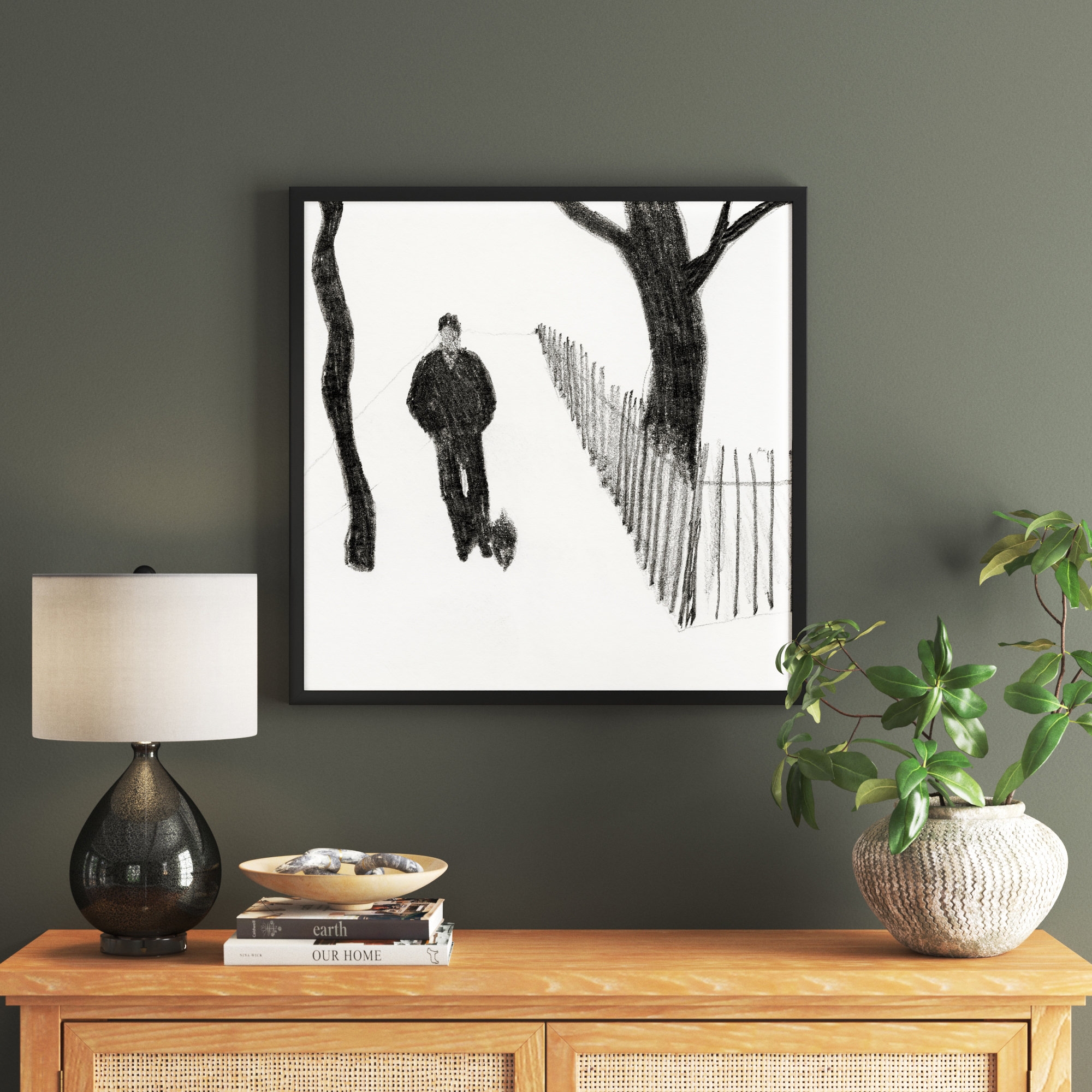 Walking The Dog by Simon Schneiderman, Black, 30" H x 30" W x 1.25" D