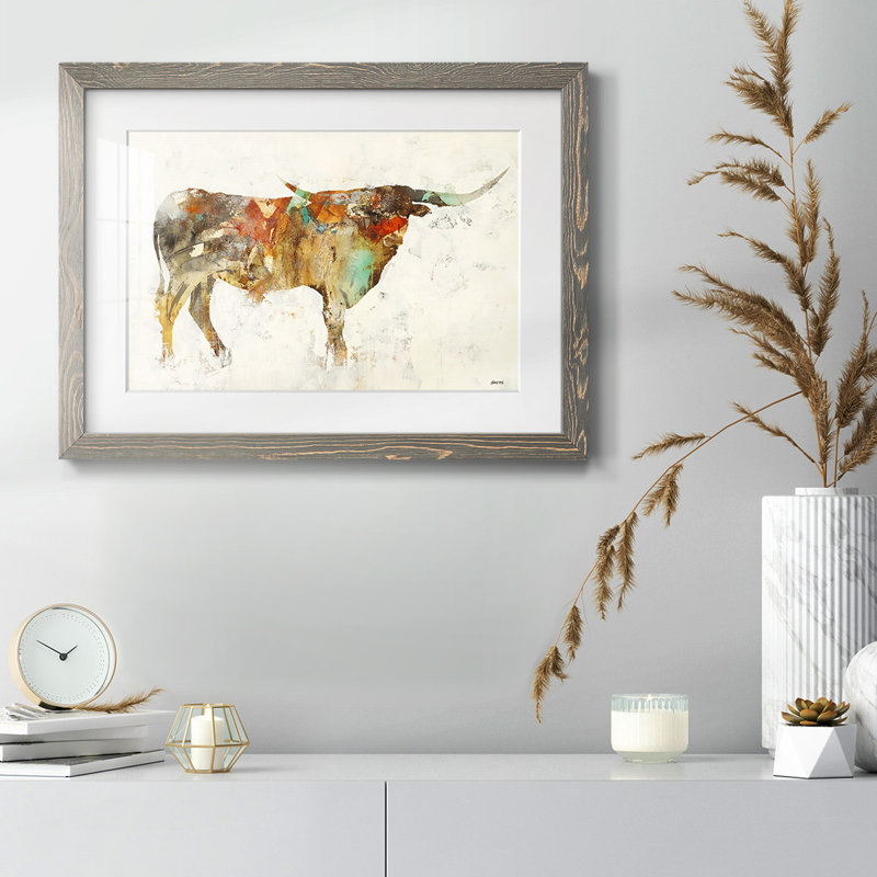 " Long Horn ", 14" H x 20" W x 1.5" D, Silver Framed Canvas