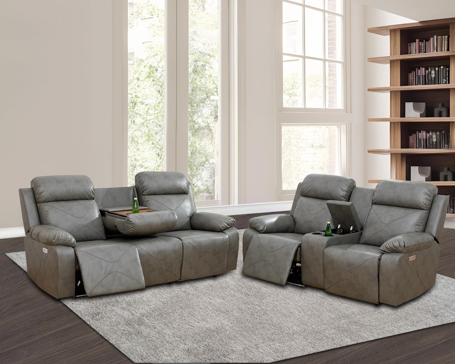 Ivy Bronx 2-Piece Vegan Leather Power Reclining Living Room Sofa Set ...
