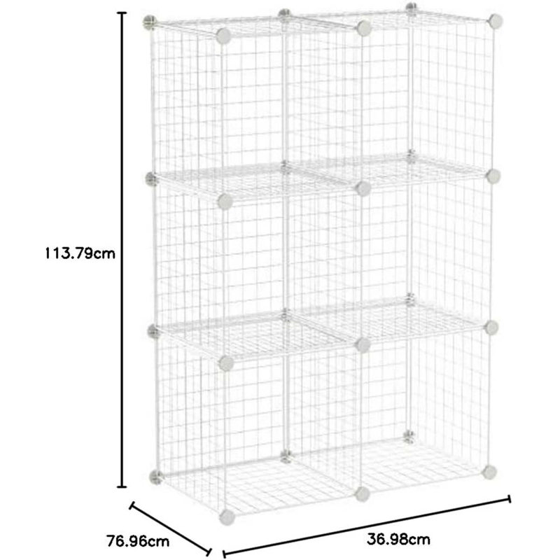 Basics 6 Storage Shelves With 6 Cube Wire Grid, Stackable Cubes, White