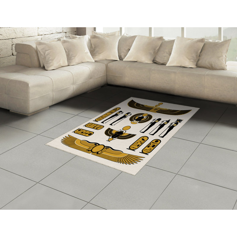 Tapis décoratif égyptien à haute densité en fibres longues, Rectangle— 4 pi x 5 pi 8 po