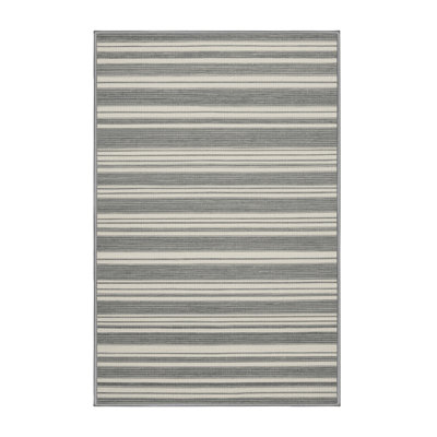 Washable Light Gray White Striped Area Rug